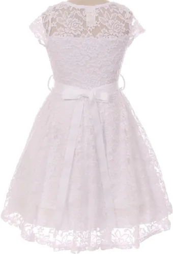 Vista 46 de Little Girl - Vestido de niña con manga de encaje y cinturón de piedras