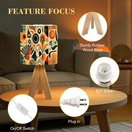 Vista 3 de Tripod Table Lamp Boho Vintage Flower Shape Stripe Circles Curved Lines Bedside Lamps Small Lamp Nightstand Lamp with Linen Lampshade Table Lamps