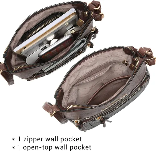 Vista 5 de Dasein Bolso cruzado para mujer, de cuero vegano, con múltiples bolsillos con cremallera