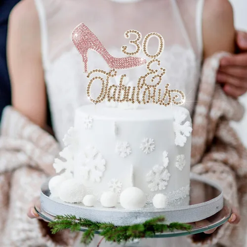 Vista 7 de LINGTEER 30 fabulosos adornos para tartas de cristal con diamantes de imitación de tacón alto, color rosa, perfecto para 30 cumpleaños, aniversario
