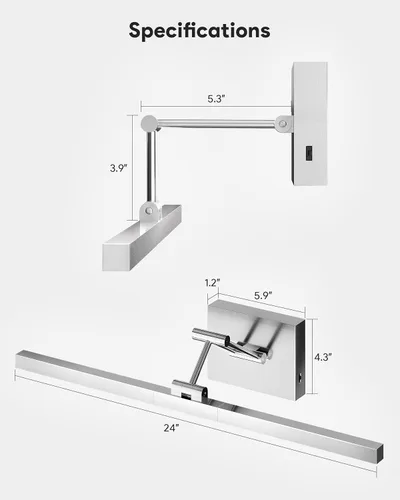 Vista 6 de VONLUCE Luz LED de Tocador de Baño de 24", Luces LED Modernas de Tocador 3CCT con Cabezal Giratorio de 360° y Brazo Oscilante, Lámpara de Baño