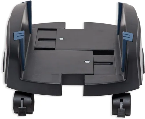 Vista 2 de Soporte para computadora Syba, de acero, para gabinete ATX, con ancho ajustable y 4 ruedas Caster, Plástico negro con azul