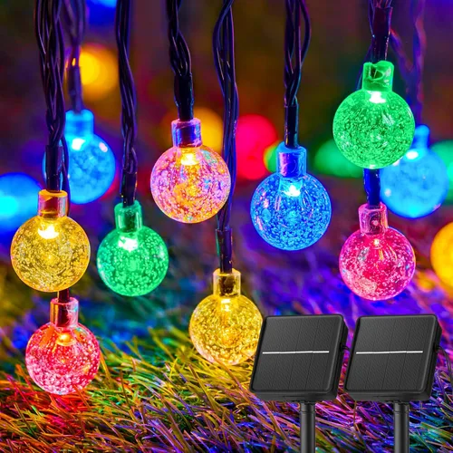 Vista 13 de Brightown Luces de Cadena Solares para Exteriores 60 LED 35.6 Pies Luces de Globo de Cristal con 8 Modos de Iluminación, Luces Solares Impermeables