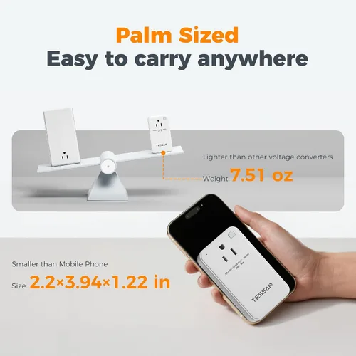 Vista 2 de TESSAN - Convertidor de voltaje compacto de 220 V a 110 V de EE. UU. a Europa, adaptador de viaje universal con 2 salidas de CA y 2 USB (1 USB-C)