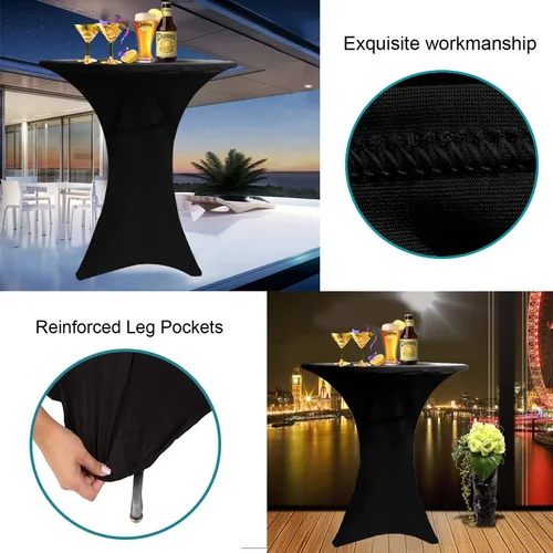 Vista 6 de 1 paquete de fundas para mesa de cóctel, mantel de elastano ajustado de 30"x42", mantel redondo elástico para mesas altas, fundas de mesa elásticas