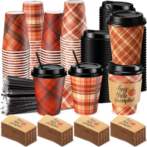 Vista 8 de Lallisa 48 juegos de tazas de café desechables de otoño de Acción