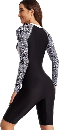Vista 10 de ECUPPER Traje de baño de una pieza de manga larga para mujer, con cierre Boyleg, protector de erupción, cobertura de traje de baño de surf, traje