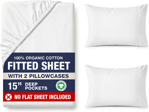 Vista 53 de LANE LINEN - Sábana bajera tamaño individual 100% algodón orgánico y 1 funda de almohada, tejido de percal suave, transpirable, apta para colchones