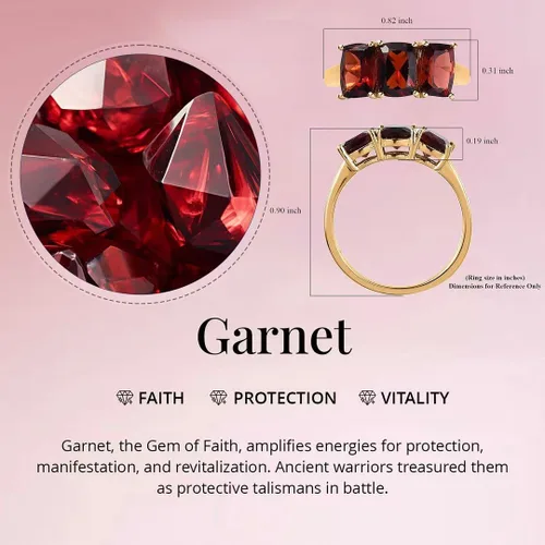 Vista 4 de 3 Stone Garnet Rings for Women in 925 Sterling Silver with 14K Gold Plating - January Birthstone Promise Engagement Ring Vintage Red Garnet Jewelry