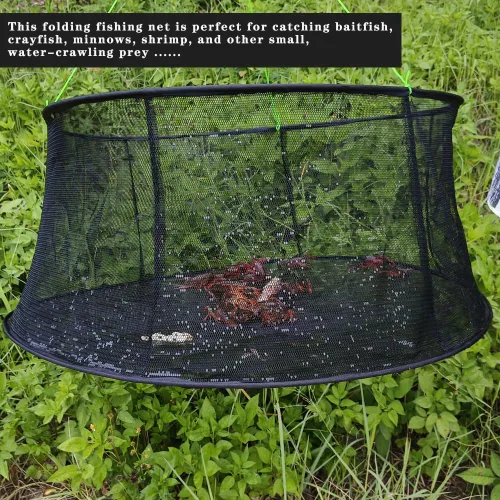 Vista 5 de Drasry Fishing Net Trap for Bait Minnow Shrimp Crayfish Foldable Fish Crawdad Lobsters Cast Net Collapsible