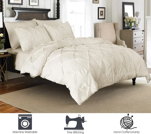 Vista 2 de Elegant Comfort Juego de funda de edredón de microfibra ultrasuave con cierre de botón plisado, 3 piezas, resistente a las arrugas, decoración