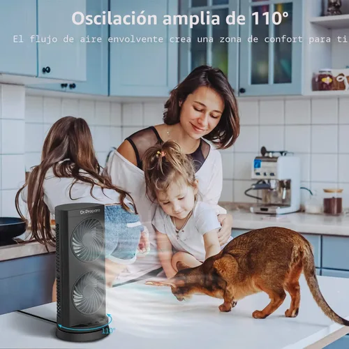 Vista 6 de Dr. Prepare Ventilador oscilante de torre, ventilador de escritorio portátil con opciones de 3 velocidades, circulación de aire dual, oscilación
