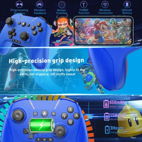 Vista 6 de Bluetooth Controller for SwitchMacPCSteamMobile PhoneiOSAndroidTViPadTableApple Arcade MFi Games, Switch Pro Controller Wireless with Adjustable