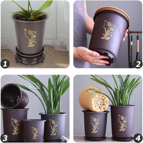 Vista 8 de 3sets Orchid Flower Pots Tray Deep Breathable for Indoor Plants for Home Decor and Gardening