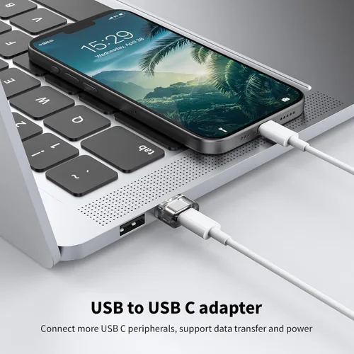 Vista 2 de Adaptador USB-A a USB-C paquete de 5 unidades, convertidor cargador USBC hembra a A macho, convertidor USB a USBC para iPhone 15 Plus Pro Max/Apple