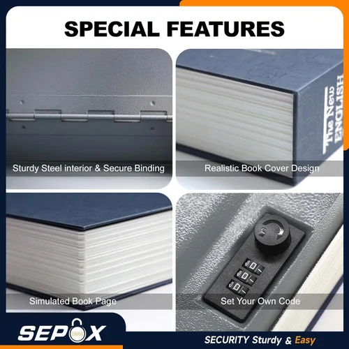 Vista 2 de SEPOX® 6 cajas de seguridad diferentes para libros, caja grande para libros con cerradura de combinación reajustable de primera calidad, segura
