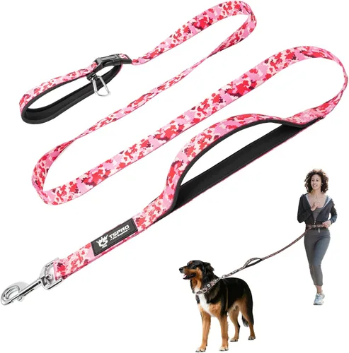 Vista 23 de TSPRO Correa táctica para perro, manos libres, resistente, ajustable, con mango acolchado y cierre de seguridad de metal para caminar, correr Azul
