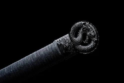 Vista 9 de Espada de dragón negro fresco de 40 pulgadas, acero al carbono, hoja recta japonesa Ninjato