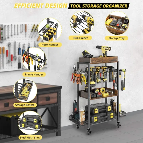 Vista 3 de Olakee Organizador de herramientas eléctricas, organizador de almacenamiento de garaje, estante de herramientas, estante de taladro, carrito