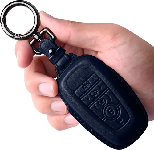 Vista 14 de Tukellen Funda de cuero para llavero de Ford con llavero compatible con Ford Explorer Mustang Fusion Escape F150 F250 F350 F450 F550 Edge-Negro
