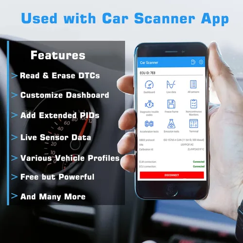 Vista 7 de Veepeak Mini WiFi OBD II escáner adaptador coche comprobar motor luz diagnóstico lector código herramienta de escaneo para iOS y Android negro