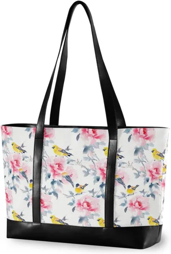 Vista 4 de Flowers Birds Fashion Tote Bags for Women Laptop with Zipper Large Work Bags for Women for College with Diaper maletin ejecutivo para mujer
