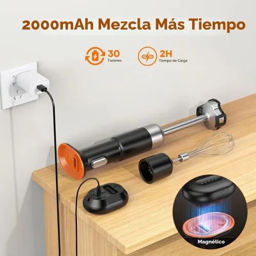 Vista 3 de Batidora de inmersión sin cable de varilla 5 en 1, Ritus 13000RPM, licuadora de sopa recargable de mano, mezclador para comida de bebé y batidos