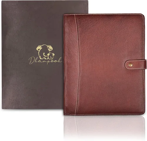 Vista 11 de Portafolio de cuero genuino – Elegante organizador profesional negro y carpeta para currículum, portadocumentos de cuero antiguo para negocios