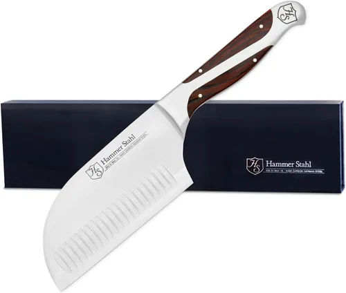 Vista 7 de Hammer Stahl Cuchilla de verduras de 7 pulgadas, cuchillo de cortar profesional, acero forjado alemán de alto carbono, mango ergonómico de madera