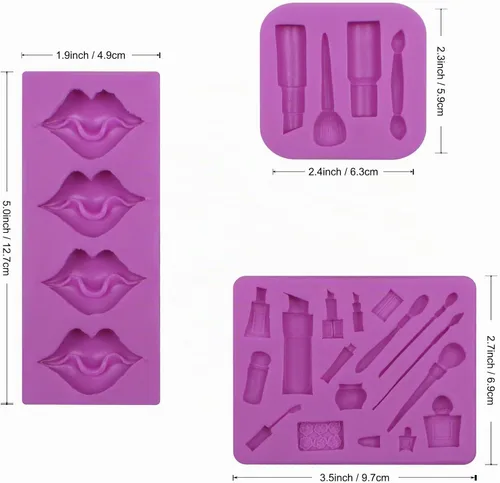 Vista 2 de Moldes de silicona de chocolate para maquillaje, molde de fondant de lápiz labial para hornear decoración de pastel de cumpleaños de niña