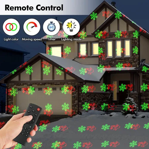 Vista 4 de Poeland Proyector de luces de Navidad para jardín, luces láser con 4 temas y múltiples patrones, proyector de luces festivas IP65, impermeable