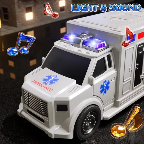 Vista 5 de Juguetes de vehículo de emergencia, 4 en 1, juego de autos de juguete para niños pequeños