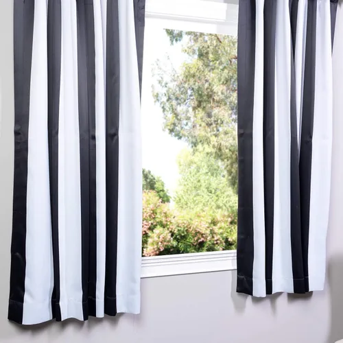 Vista 3 de HPD Half Price Drapes BOCH-KC43-63 - Cortinas de Lino con Rayas para Oscurecer la Sala de Estar (1 Panel), 50 x 63 Pulgadas, Color Negro Toldo