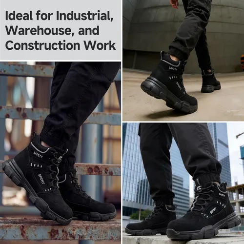 Vista 6 de Botas de punta de acero para hombre, botas de trabajo ligeras para hombres, botas de seguridad altas con suela media Kevlar resistente a pinchazos