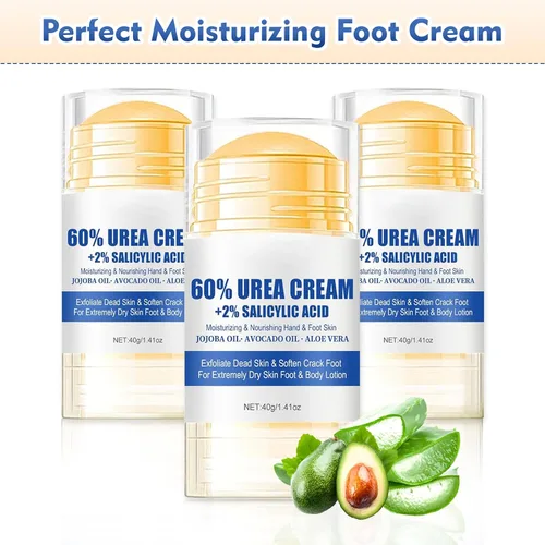 Vista 6 de Crema hidratante y antigrietas para pies, 60% urea, hidratante y alivia las grietas y la sequedad, crema para pies para manos y talones, reparación