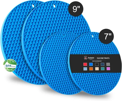 Vista 24 de Joyhalo Salvamanteles para platos calientes, almohadillas calientes para cocina, soportes de silicona para ollas y sartenes calientes, alfombrillas