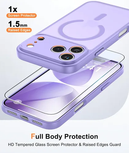 Vista 438 de FNTCASE Funda para iPhone 17 Pro: Fundas delgadas translúcidas de color azul claro compatibles con MagSafe, protección completa de la cámara