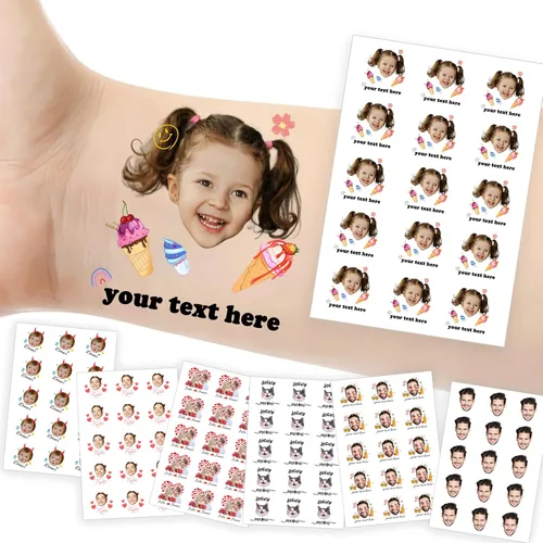 Vista 15 de Tatuajes temporales personalizados con foto y nombre, logotipo personalizado para adultos, niños, mujeres, hombres, regalo de boda, cumpleaños