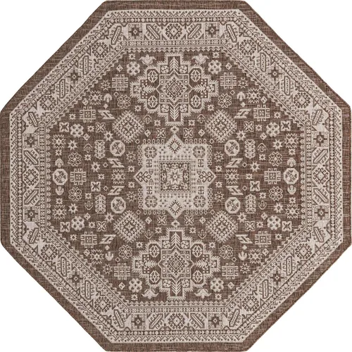 Vista 30 de Unique Loom Outdoor Aztec Collection Alfombra de área, Chalca (5 pies 3 pulgadas, octágono, aguamarina/marfil)