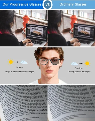 Vista 7 de K.LAVER Gafas de lectura fotocrómicas progresivas multifocales con bloqueo de luz azul, lentes de sol multifocales con bisagra de resorte