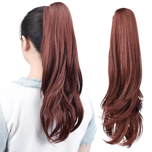 Vista 83 de Extensiones de cola de caballo, extensiones de cabello de cola de caballo con clip de garra marrón oscuro para mujer, pieza de cabello rizado