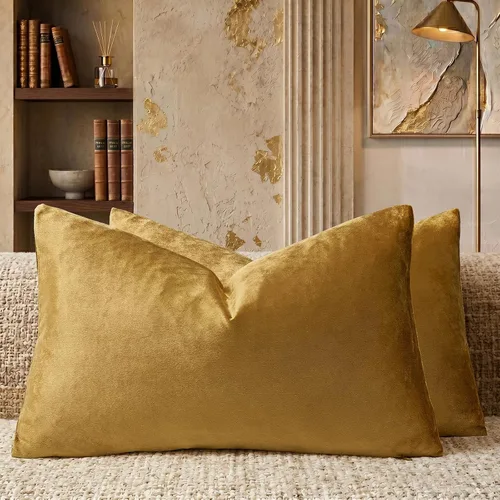 Vista 169 de GIGIZAZA Juego de 2 fundas de almohada doradas de terciopelo de 20 x 20 pulgadas para sofá Almohadas para sofá, tela texturizada suave de 9.88