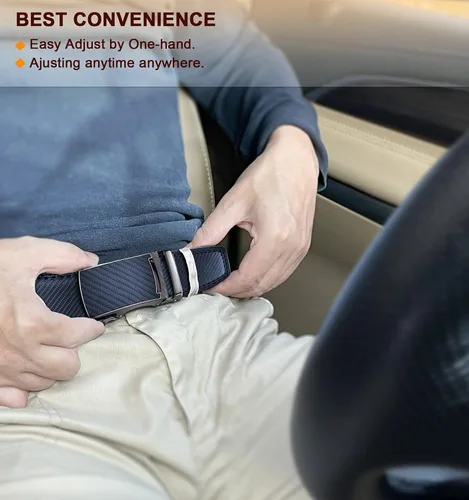 Vista 8 de KEMISANT Cinturón para hombre, correa de trinquete deslizante de cuero genuino para hombre pantalones de vestir Oxford, tamaño ajustable