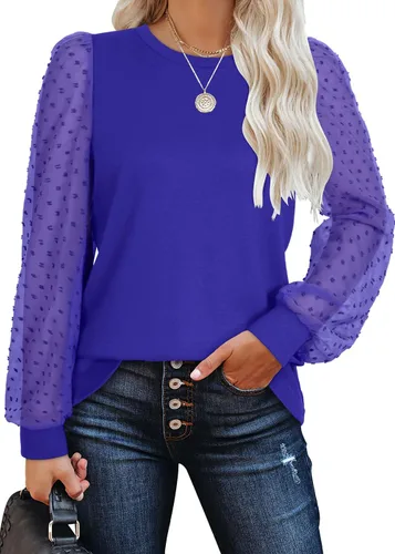 Vista 11 de WIHOLL Camisas de manga larga para mujer, túnica de otoño, ropa de cuello redondo a la moda A-caramelo naranja