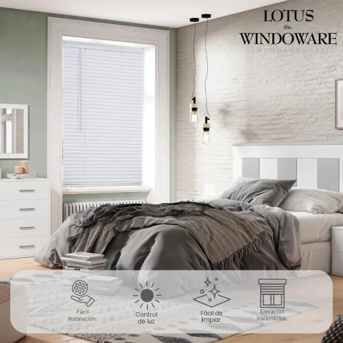 Vista 3 de LOTUS & WINDOWARE - Persiana pequeña de vinilo sin cuerda 1 pulgada Blanco