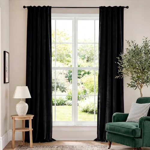 Vista 108 de Lazzzy Cortinas opacas de terciopelo beige de 84 pulgadas de largo con aislamiento térmico para oscurecer la habitación, cortinas forradas de lujo