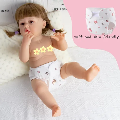 Vista 6 de Ropa de muñeca Reborn con moisés y accesorios de pañales reutilizables, juego de 10 piezas para muñecas de bebé de 17 a 22 pulgadas, muñecas rosadas