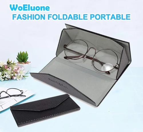 Vista 3 de WoEluone Eyeglasses Case Triangle Foldable Glasses Holder Cute Stylish Compact Design Magnet Closure Sunglasses Cases