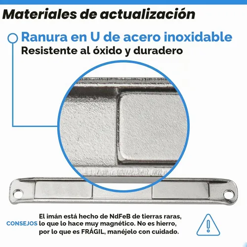 Vista 3 de Imán de acero inoxidable para puerta de ducha con canales en U con tornillos, manijas de puerta batiente y jamba de ataque