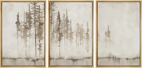 Vista 293 de SIGNFORD - Set de obras de arte en lienzo enmarcado para pared, ilustraciones abstractas de neblina del desierto en tonos neutros beige y marrón